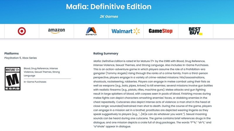 MAFIA DEFINITIVE EDITION É LISTADO PARA PS5 E XBOX SERIES EM ÓRGÃO DE CLASSIFICAÇÃO E SINALIZA LANÇAMENTO PARA VERSÕES NATIVAS DE NOVA GERAÇÃO